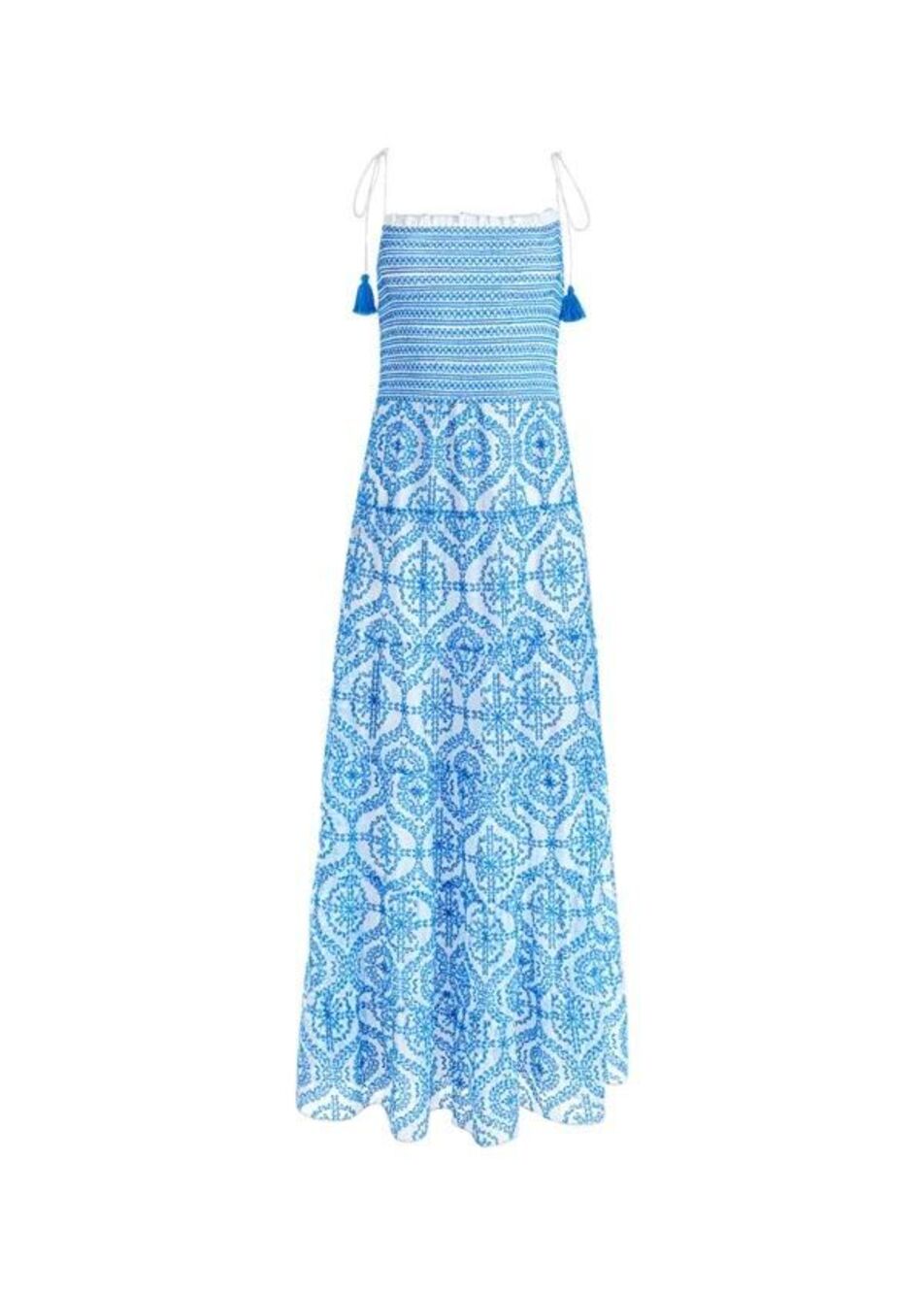 ALICE + OLIVIA Marna Embroidered Tiered Tie-Strap Midi Dress Sz M